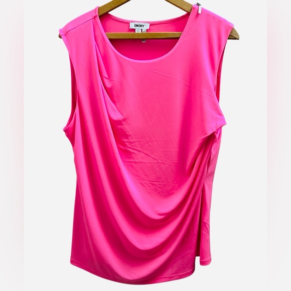 Dkny Tops - DKNY Zip Shoulder Draped Sleeveless Top XL Neon Pink NWT